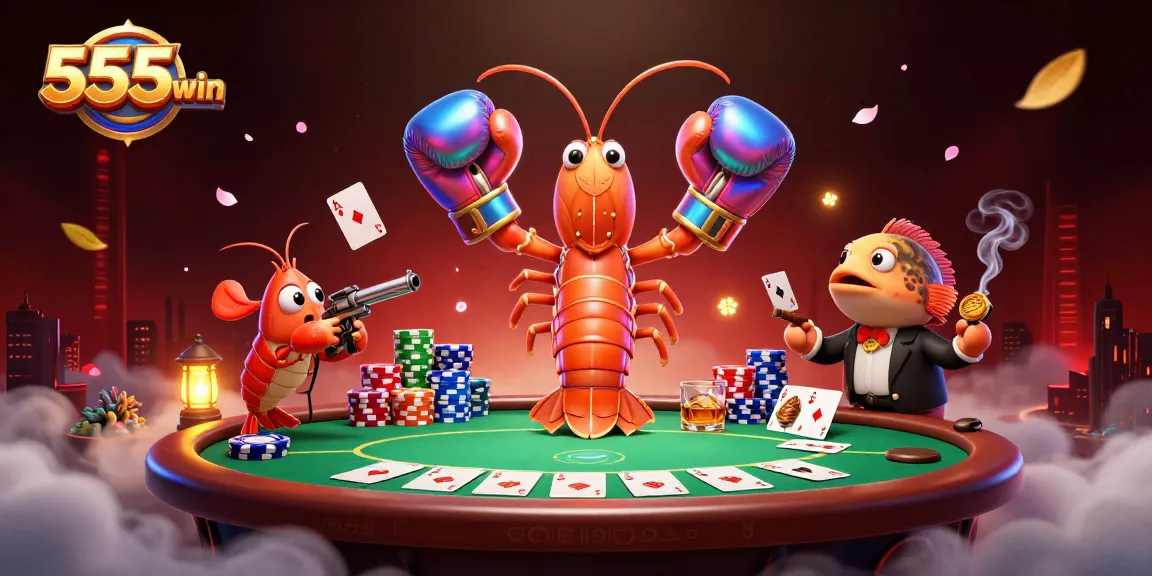 Experience the dynamic gaming world of 555win with lively casino elements and energetic characters.