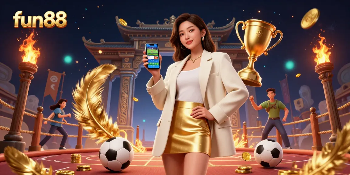 Place sports bets on fun88 with a winning strategy, surrounded by vibrant casino elements.