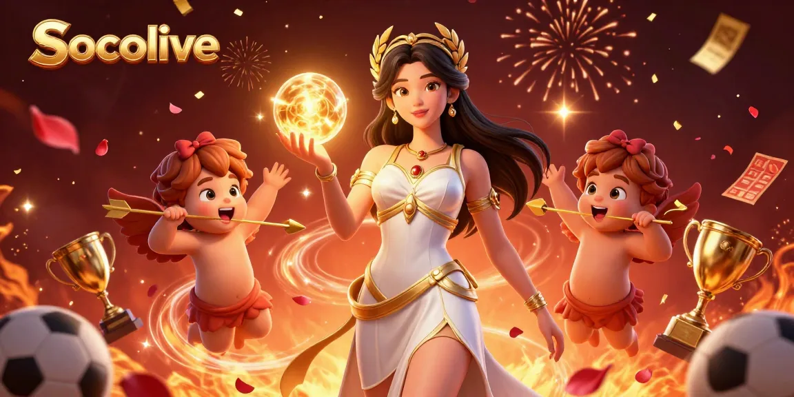 Socolive sports betting scene featuring a goddess, cherubs, and vibrant gambling elements.