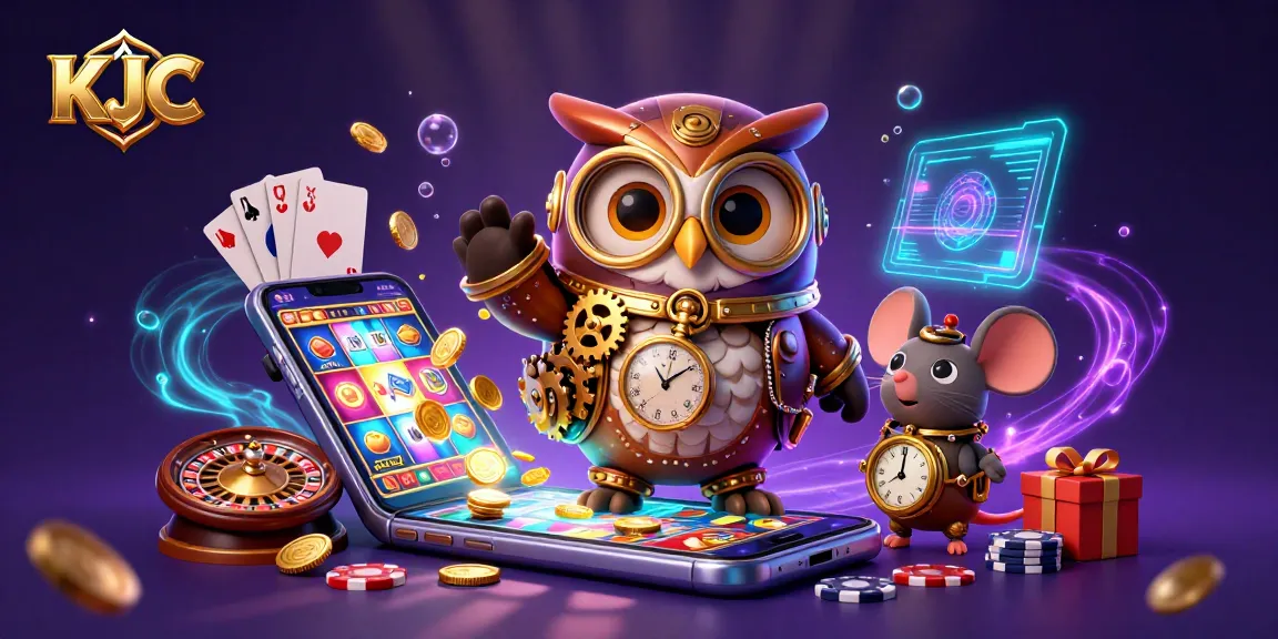 KJC engages players with vibrant casino games featuring a time-travel owl and futuristic elements.