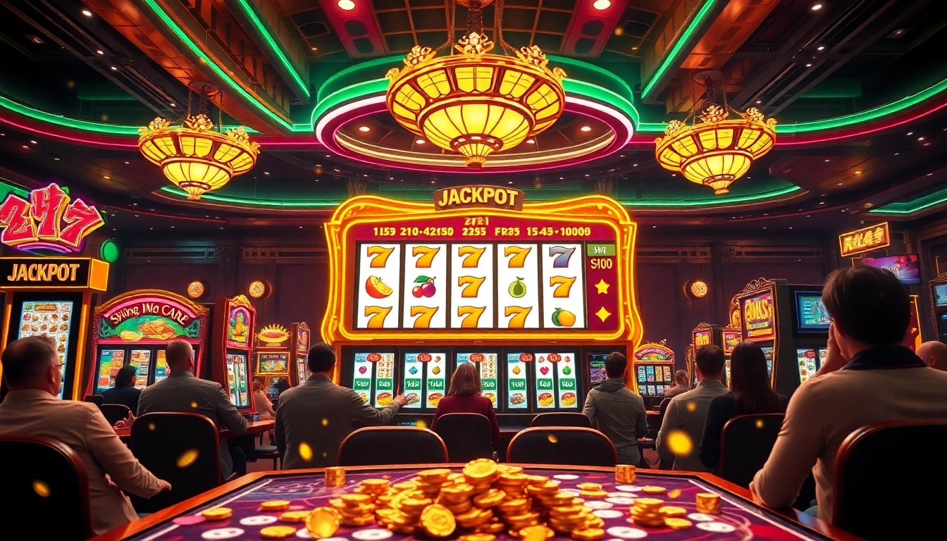 Players winning big at online slot machines, showcasing nổ hũ excitement with vibrant colors.