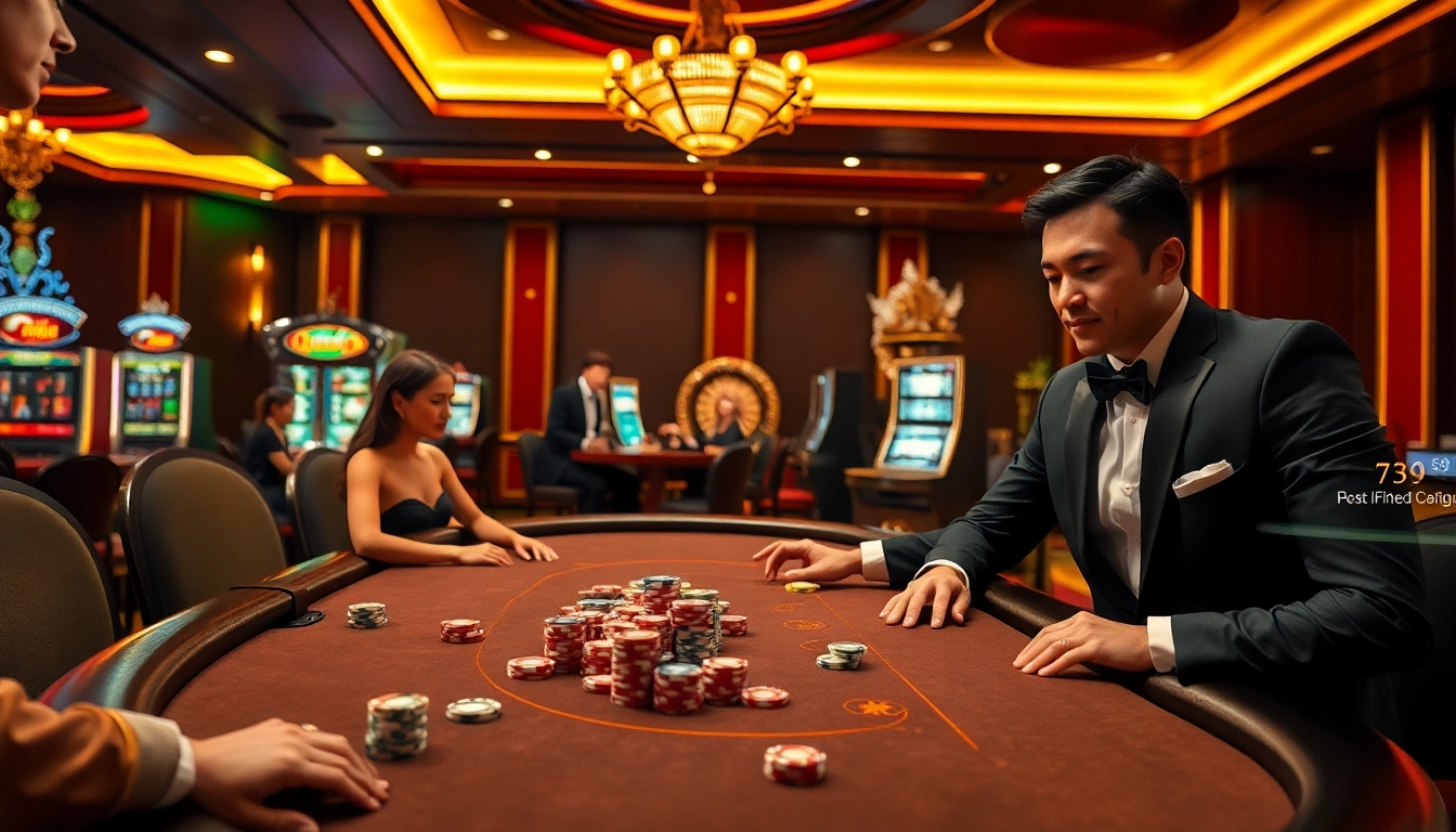 Experience the thrilling atmosphere of 789bet with professional poker players and vibrant casino elements.