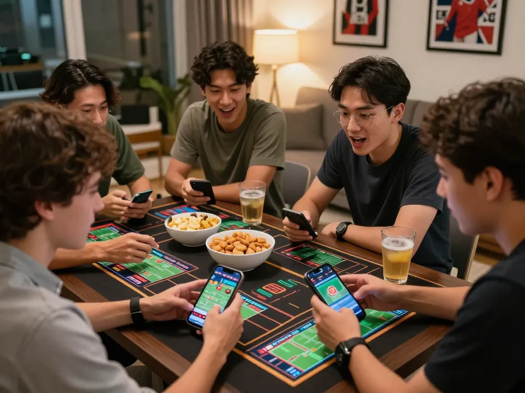 Kuwin users actively analyzing sports betting on smartphone during an exciting home game night