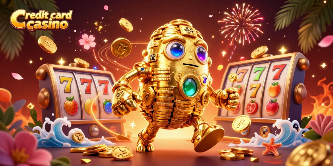 Engage in thrilling gameplay at a credit card casino with vibrant animated elements depicting winning slots.