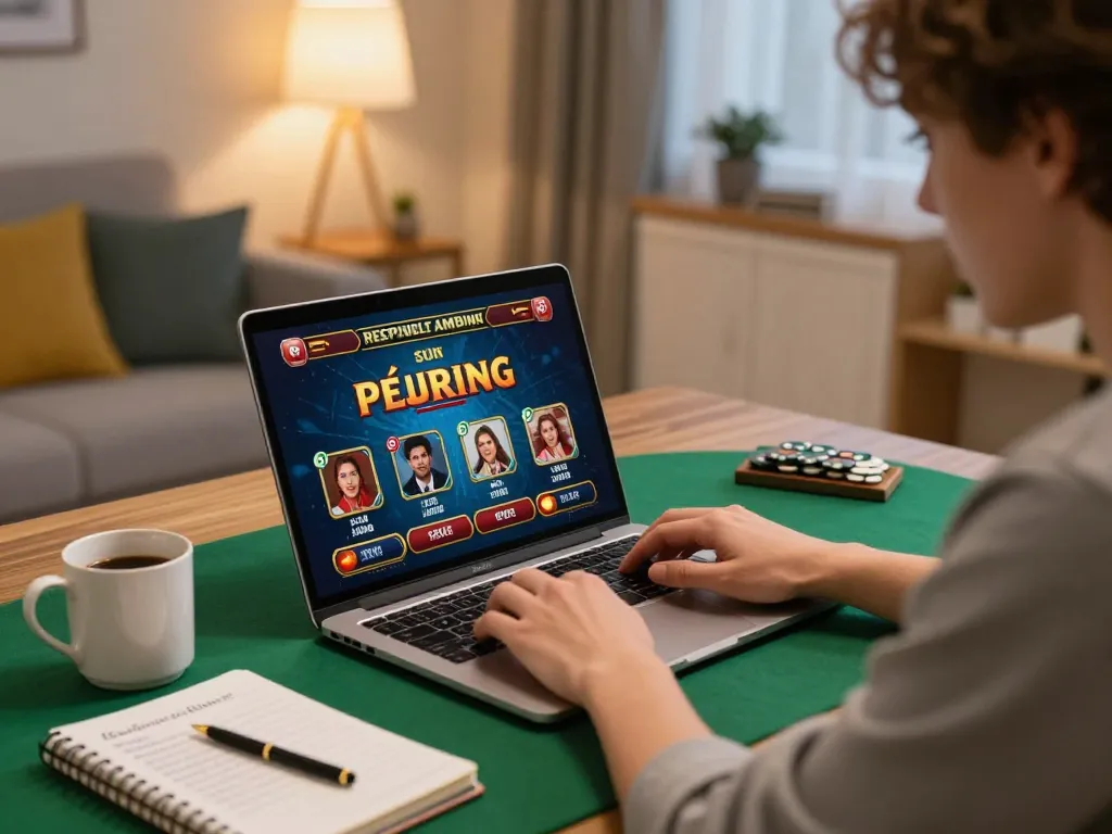 Person focused on laptop for online casino gaming while managing forgot password issue in a cozy living room.