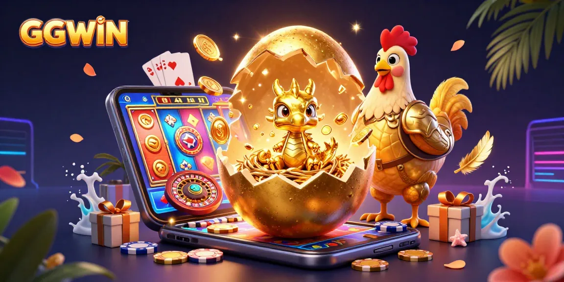 Engage with GGWIN's thrilling casino fun through a vibrant gold dragon and exciting gaming elements.