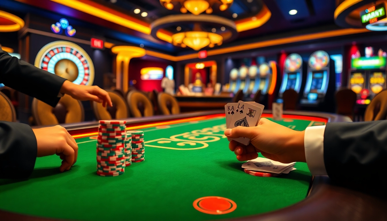 Experience the excitement at BL555 poker table with vibrant chips and cards.