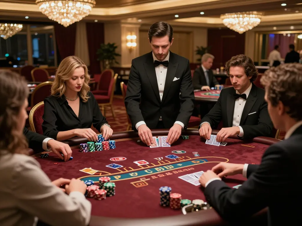 Bet on SC88 at an upscale blackjack table with players immersed in gameplay