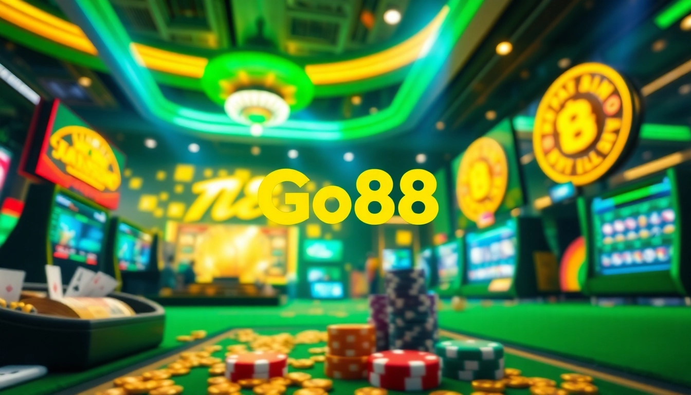 Engaging Go88 online gaming scene with poker and slots, vibrant colors.