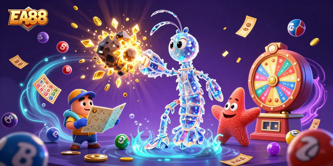 EA88 players engaging with dynamic lottery excitement featuring vibrant colors and game elements.