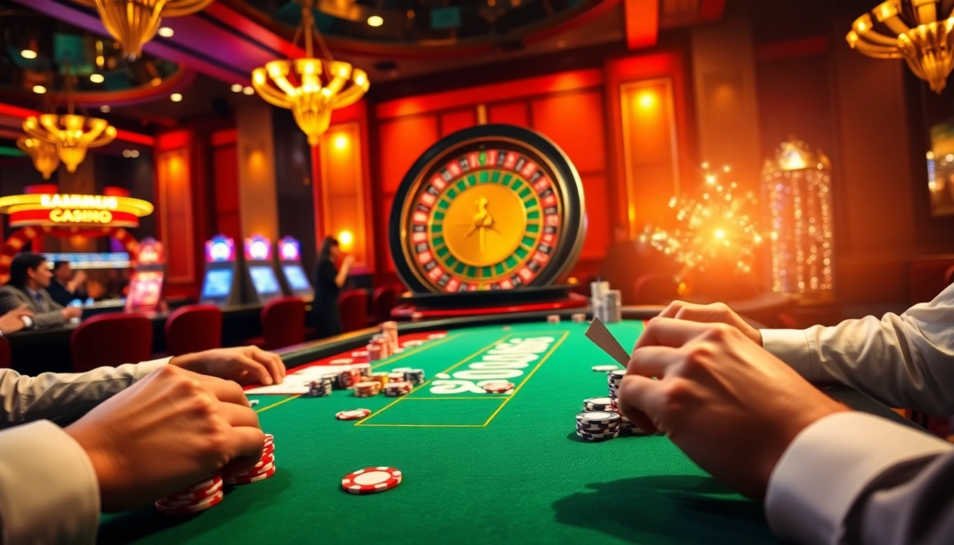 Players engaging in a thrilling poker game at a casino table with vibrant colors, inspired by the hidden wiki.