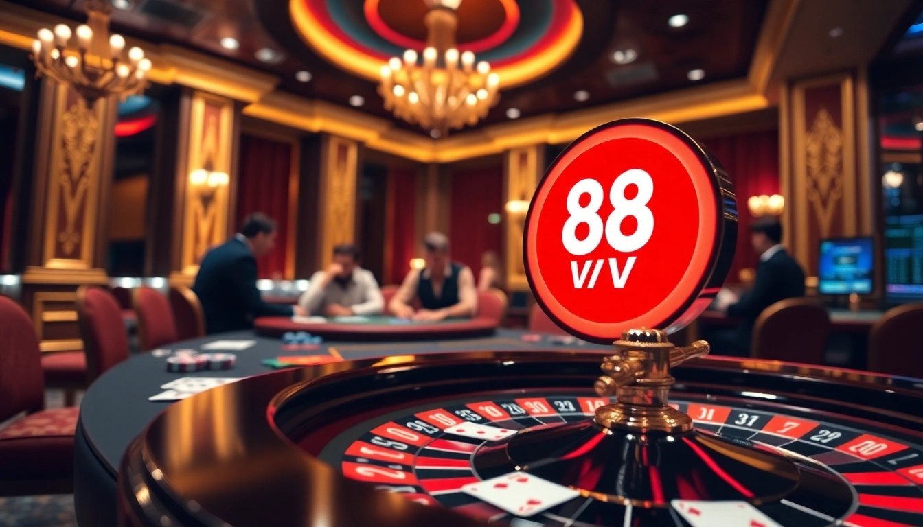 Experience a thrilling game at 88vv's luxurious casino tables with vibrant colors and engaging action.
