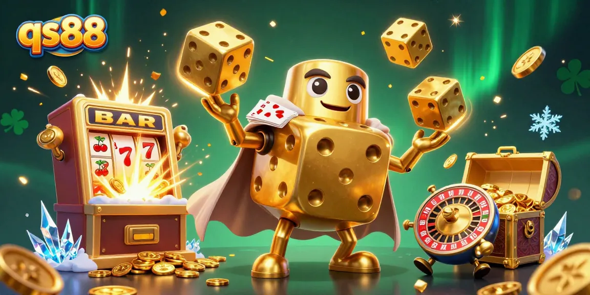 Engage with qs88 as golden dice juggle amidst a jackpot explosion in this vibrant casino scene.