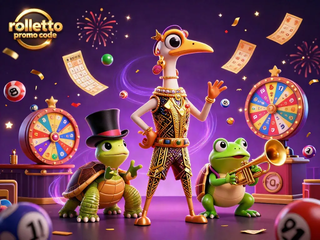 Claim the rolletto promo code for exciting bonuses and spins in a colorful casino scene.