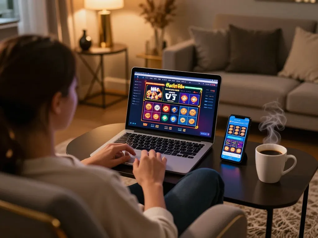Engaging with the twin68 online casino interface for a strategic gaming experience at home.