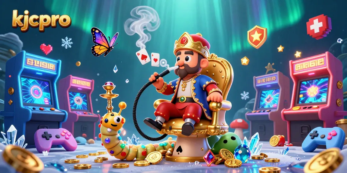 Experience the excitement of KJCPro with a vibrant, dynamic casino-themed illustration featuring a whimsical caterpillar hookah-master.