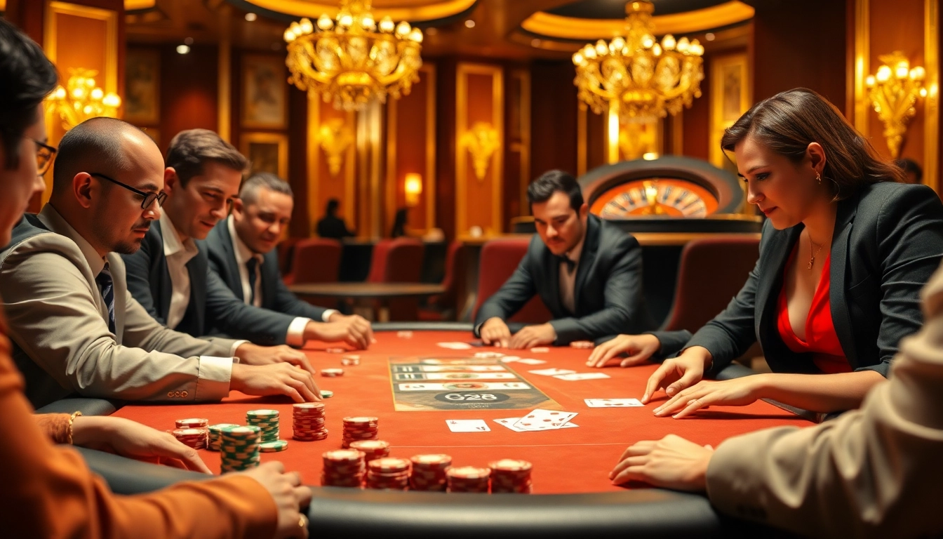 Engaging poker game at a luxurious casino featuring dynamic players and G28 gaming elements.
