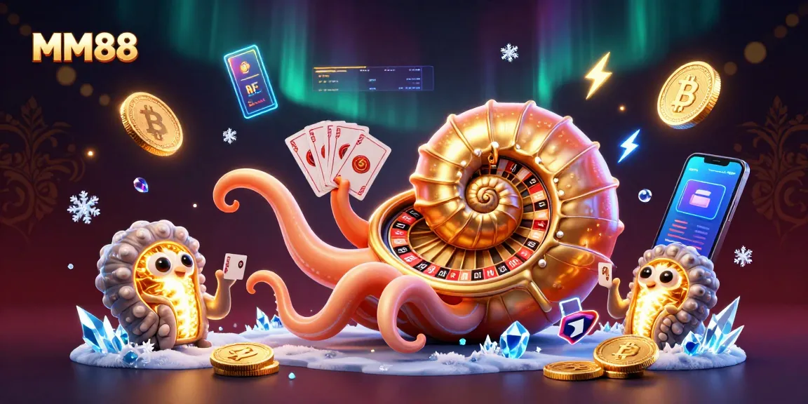 MM88 brings excitement with an ancient nautilus as a roulette wheel and glowing crypto coins.