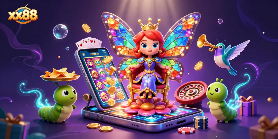 Experience the magic of xx88 with vibrant games and dynamic casino elements in a rich, engaging scene.