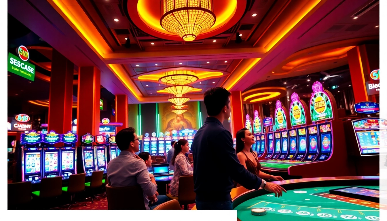 Exciting gaming atmosphere at 69VN, showcasing vibrant slot machines and engaging live dealer tables.