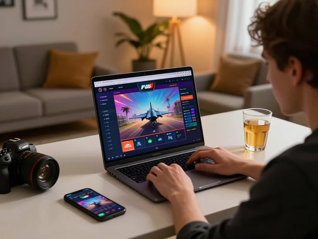 Player engaging with F168 online gaming platform, showcasing dynamic gameplay and excitement in a stylish setup.