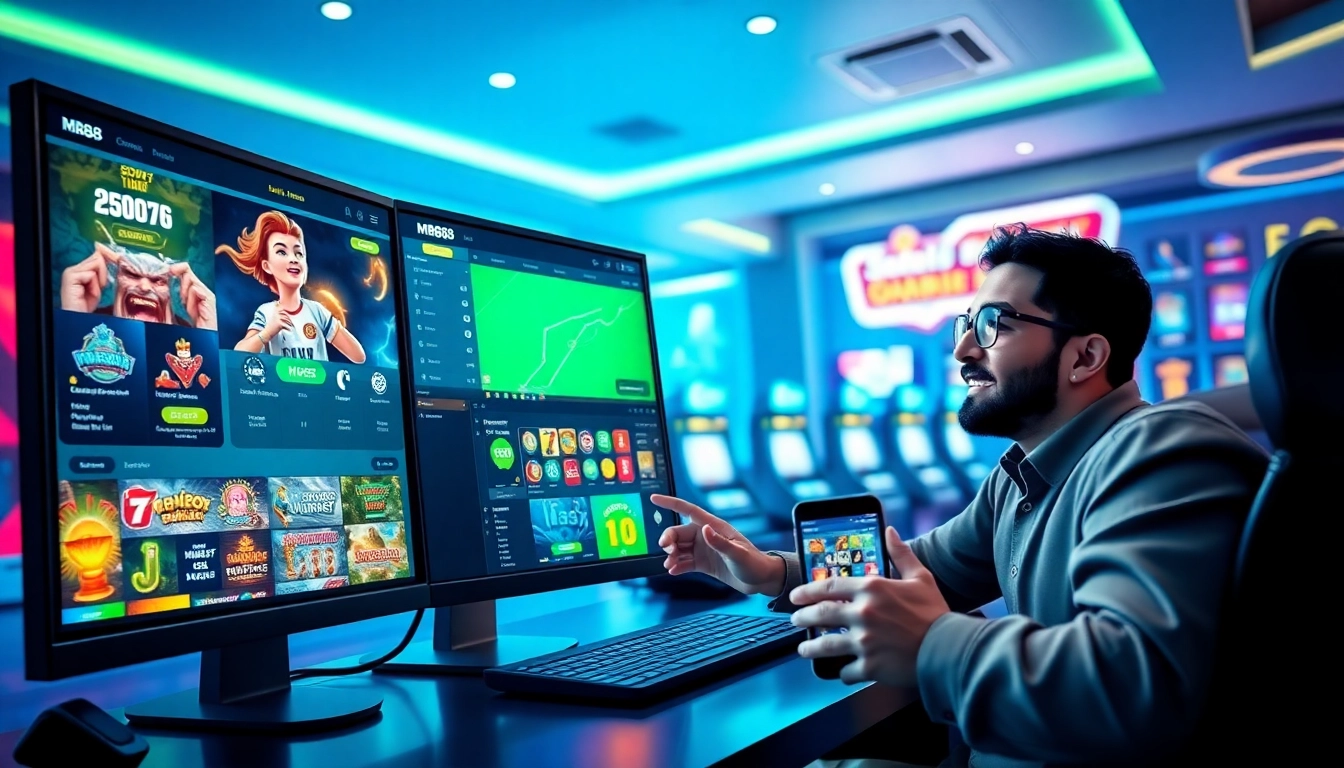 Experience MB88's online gaming with a user-friendly interface showcasing vibrant casino games and sports betting.