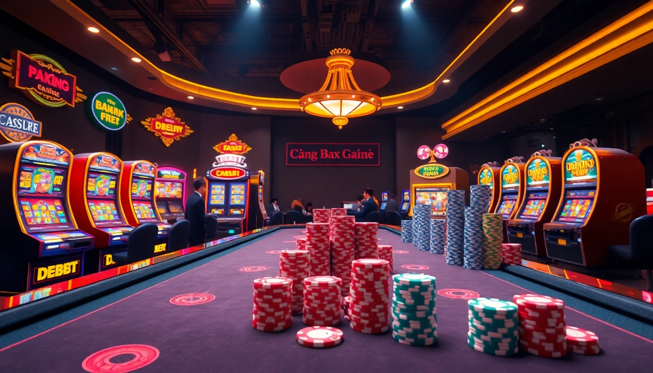 Cổng Game DEBET offers an exciting casino experience with vibrant tables and dynamic slot machines.
