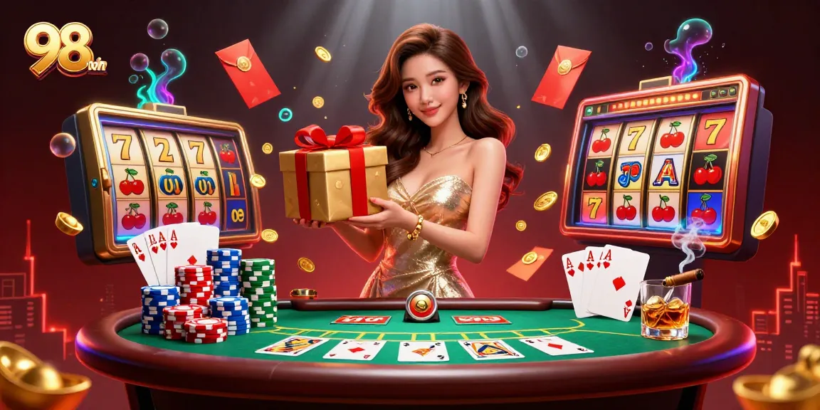 Win big at 98 win with thrilling slot machines and festive casino elements