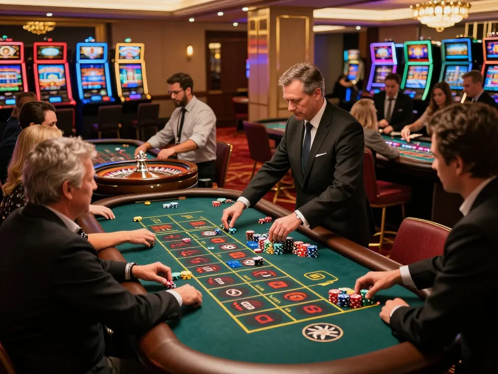 F8bet players engaging with roulette tables, demonstrating excitement in an upscale casino environment