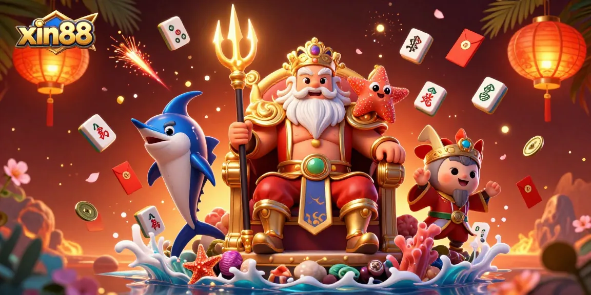 Engage with xin88's vibrant casino world featuring sea king Neptune and dynamic game elements.