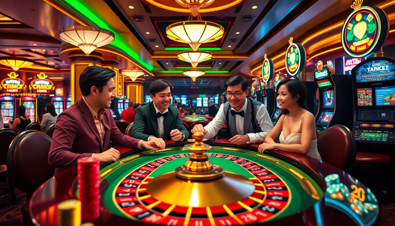 Players enjoying the excitement of TR88 casino games and vibrant roulette tables.