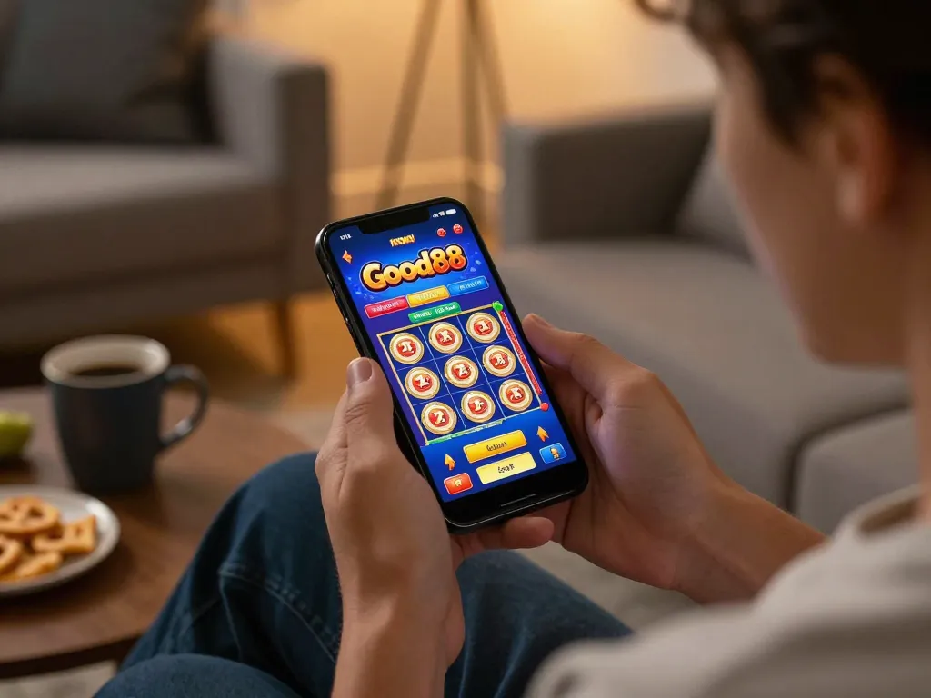 Engaging in an exciting mobile casino experience with Good88 app on the smartphone