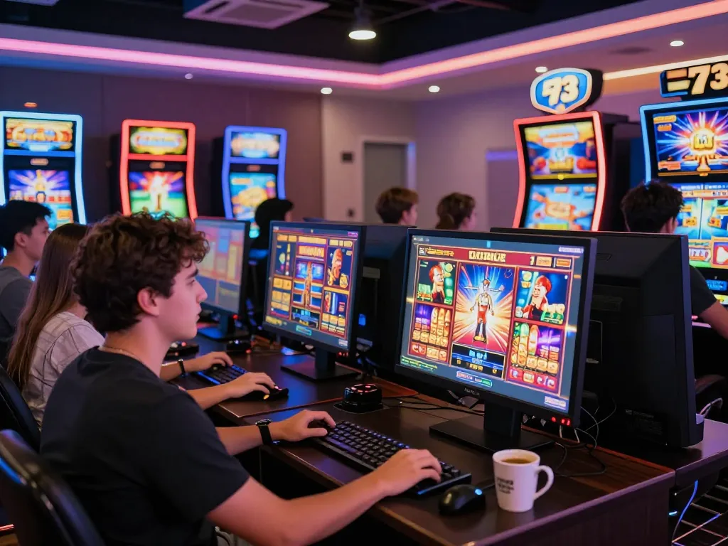 Exciting online gaming experience at 73 H with players engaging in vibrant slot games