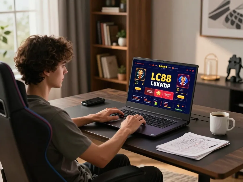 Engaging in online casino gameplay on lc88pro site from a stylish home setup