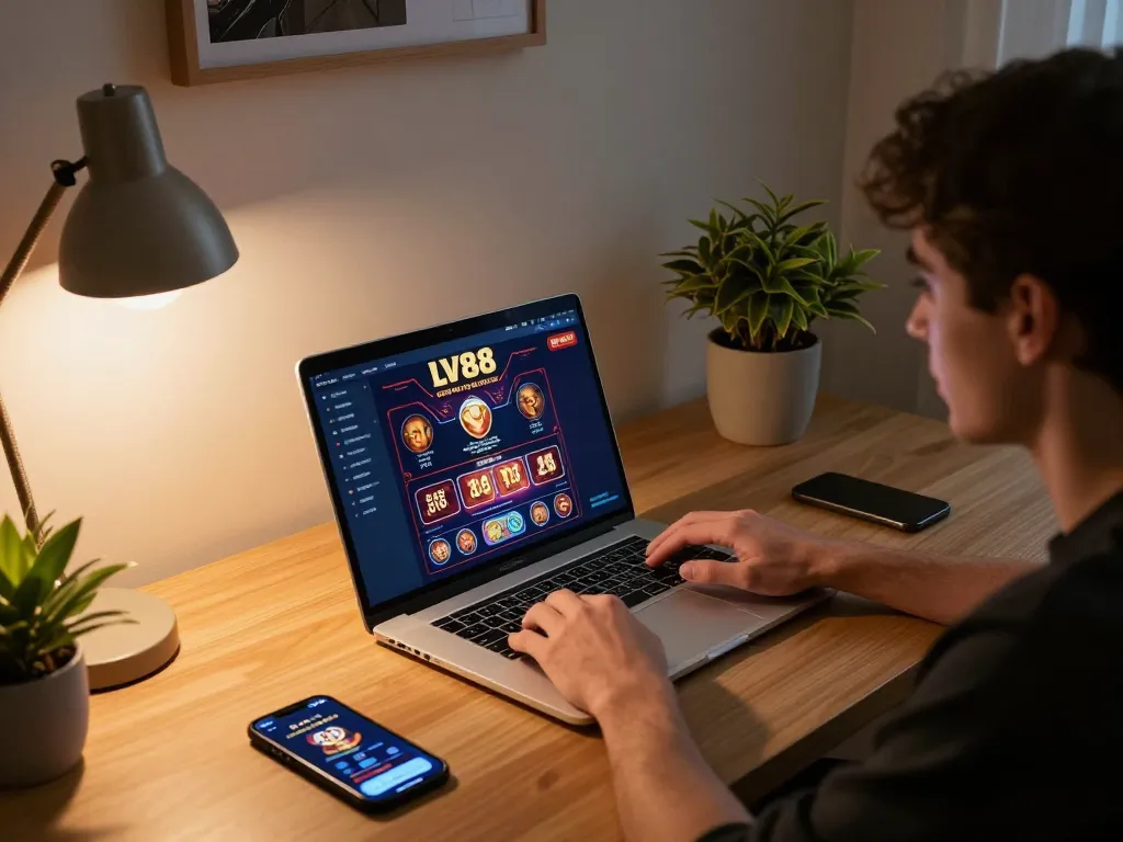 Play engaging online casino games at LV88 in a stylish home office environment