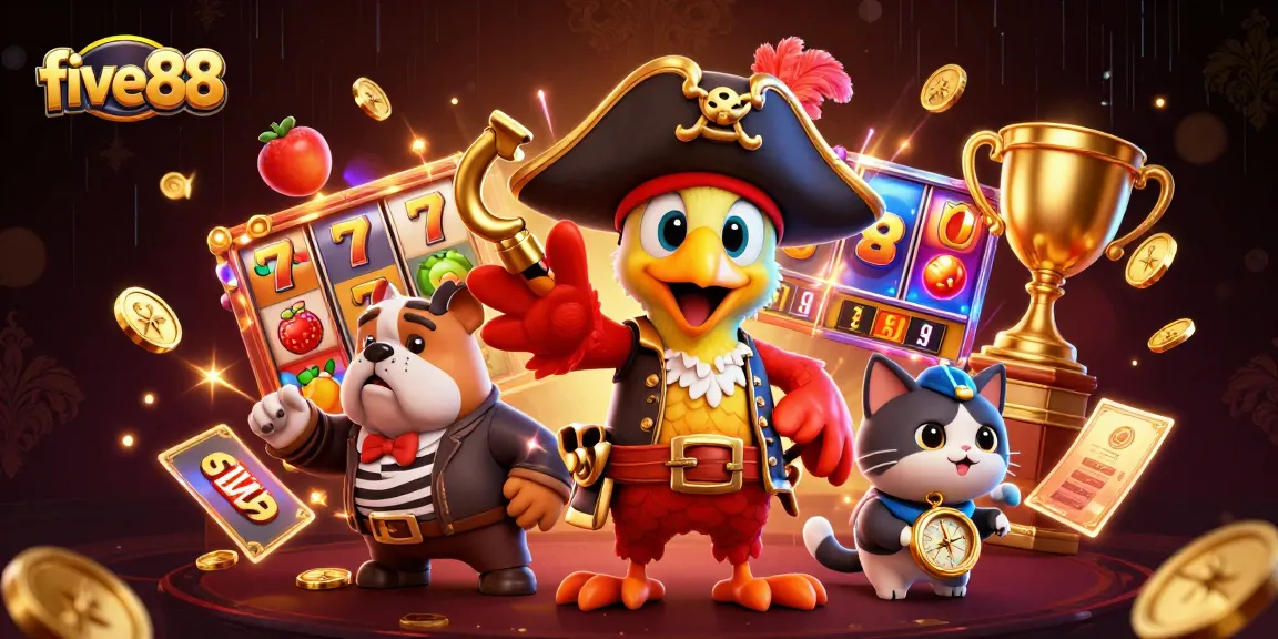 Experience the excitement of five88 with a vibrant 3D depiction of slots and engaging characters.