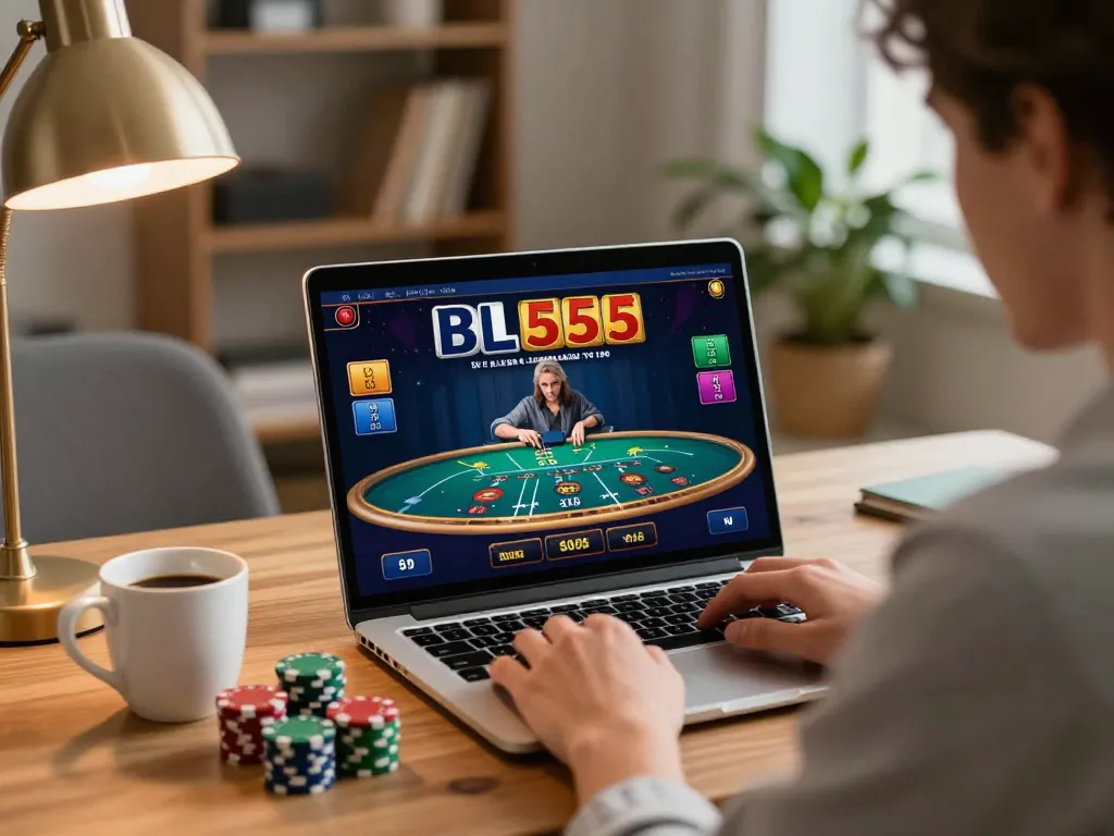 Engaging in strategic bl555 gameplay with live dealer and cozy home setup.