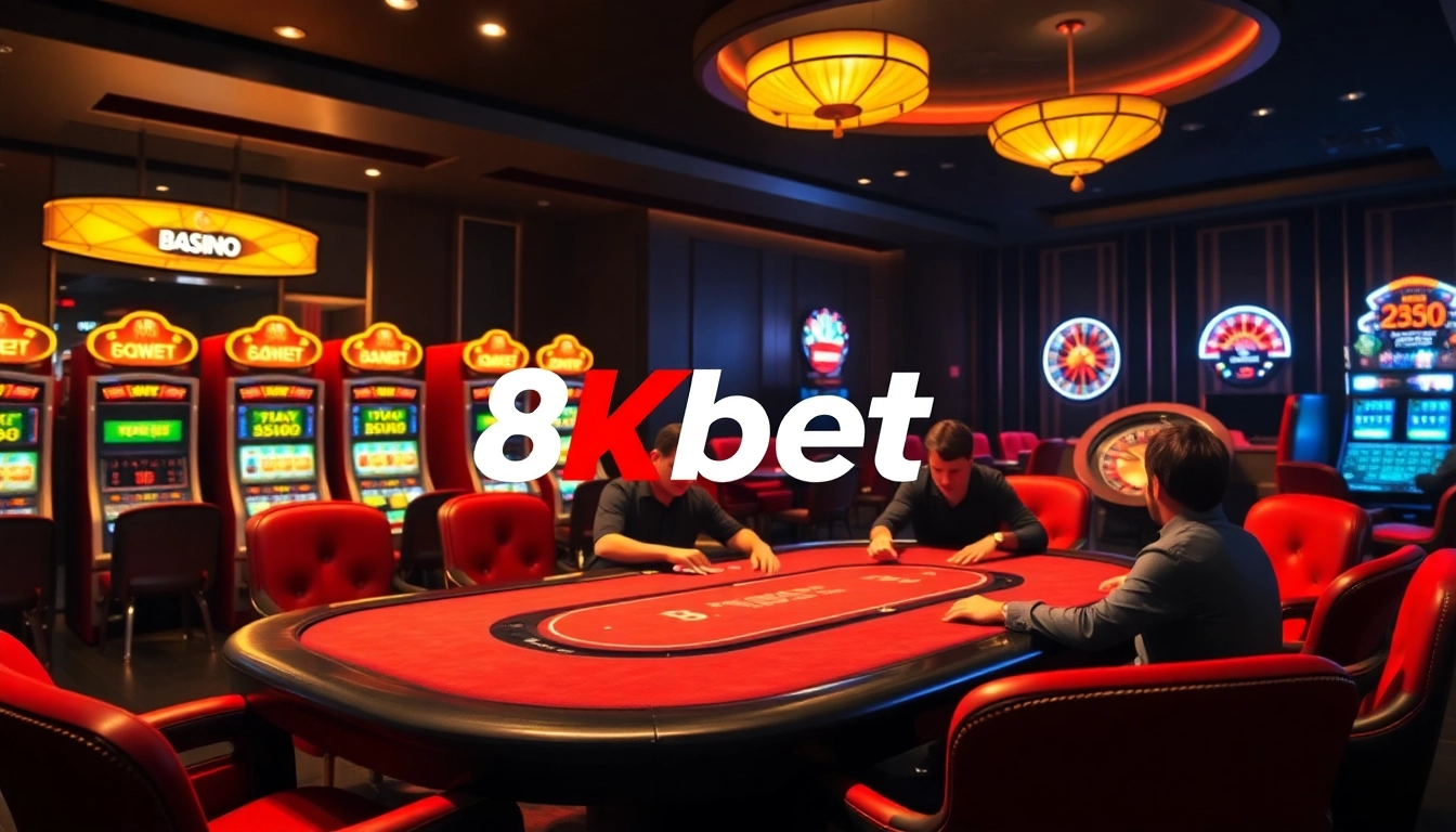Experience thrilling gameplay at 8kbet with elegant poker tables, vibrant slots, and exciting interactions.