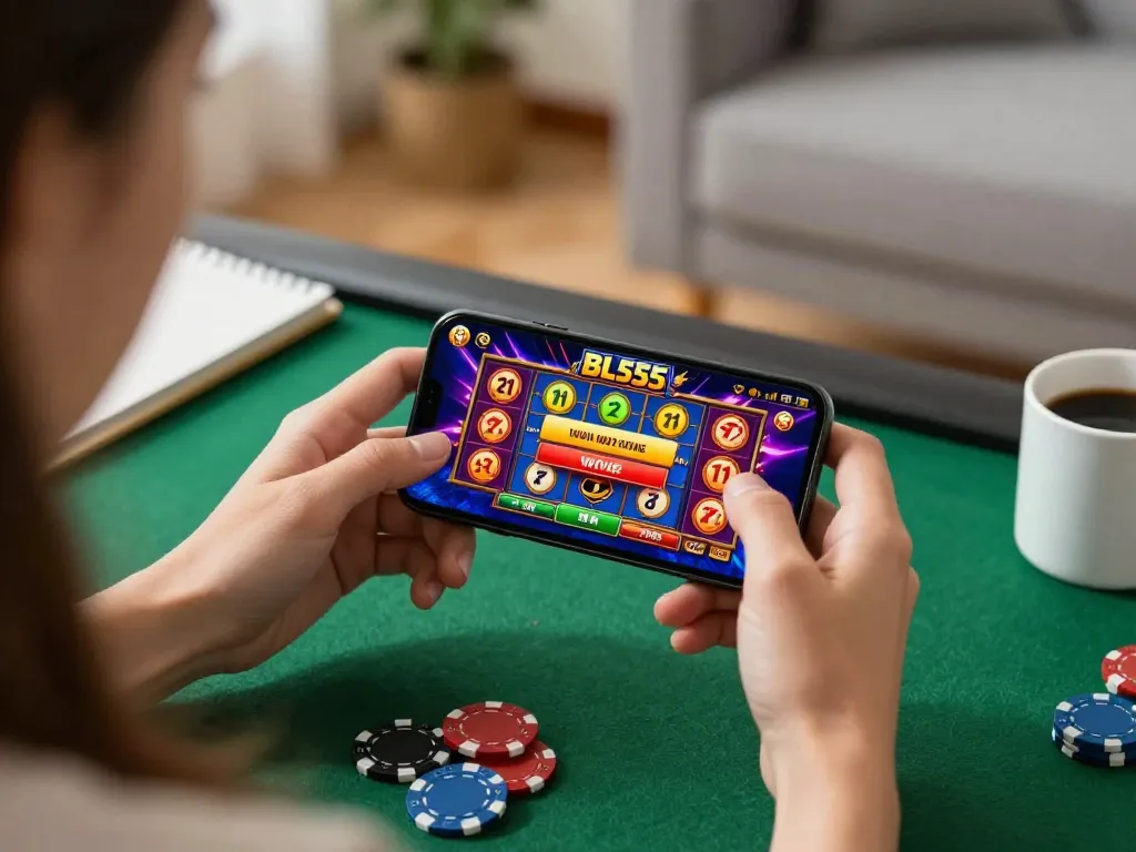 Player enjoying a winning moment on BL555 mobile app during a cozy at-home gaming session.