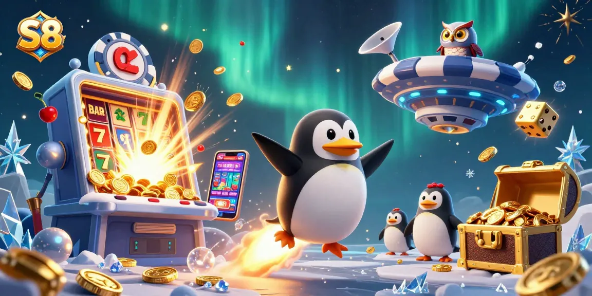 Play interactive casino games at S8, featuring slot machines, colorful symbols, and dynamic bonuses.