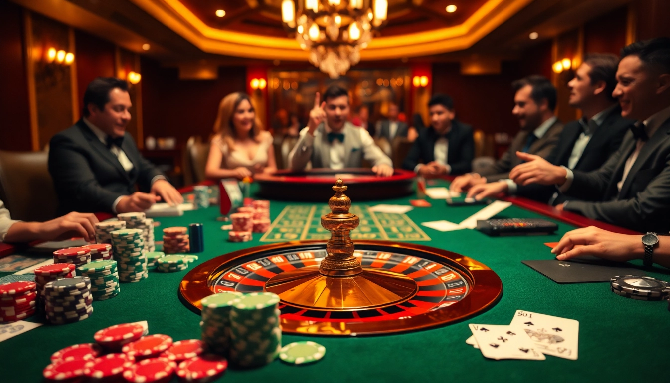 Excited players engaging in a thrilling game at 399Bet.com’s luxurious casino setting.