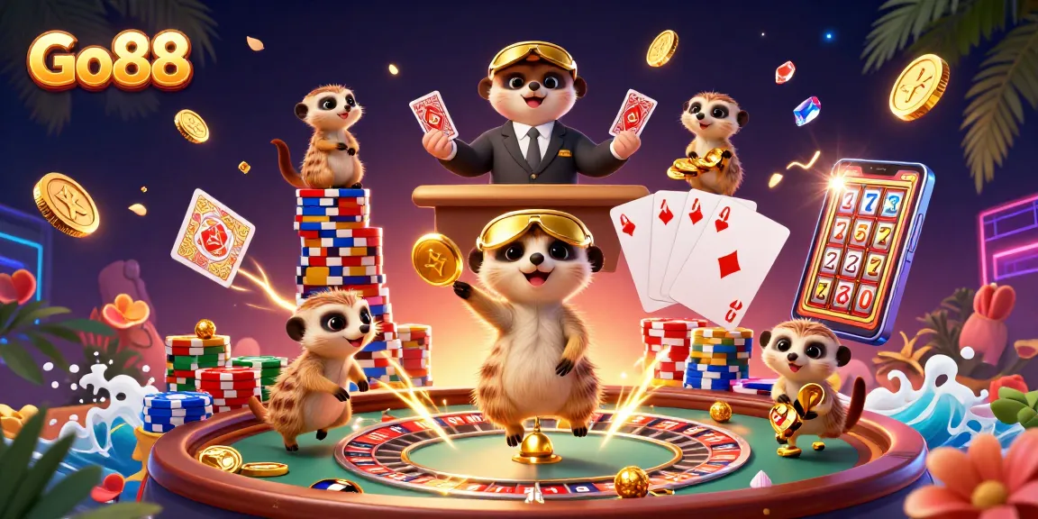 Engage in thrilling gaming at Go88 where meerkats manage a vibrant casino adventure.