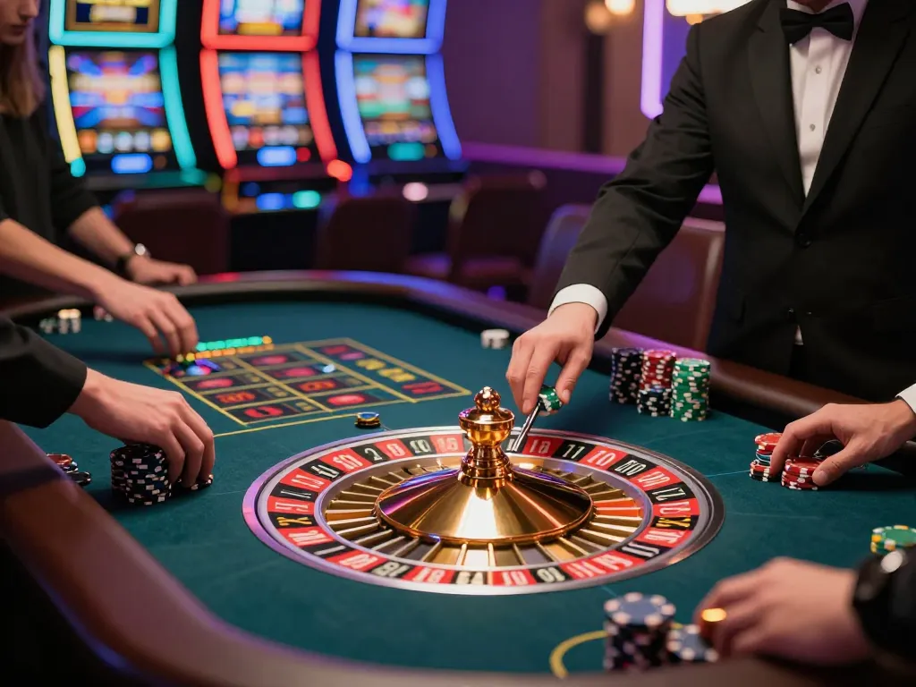 Engaging gameplay at Luckywin with players placing bets on a roulette table, capturing the excitement of live casino action.
