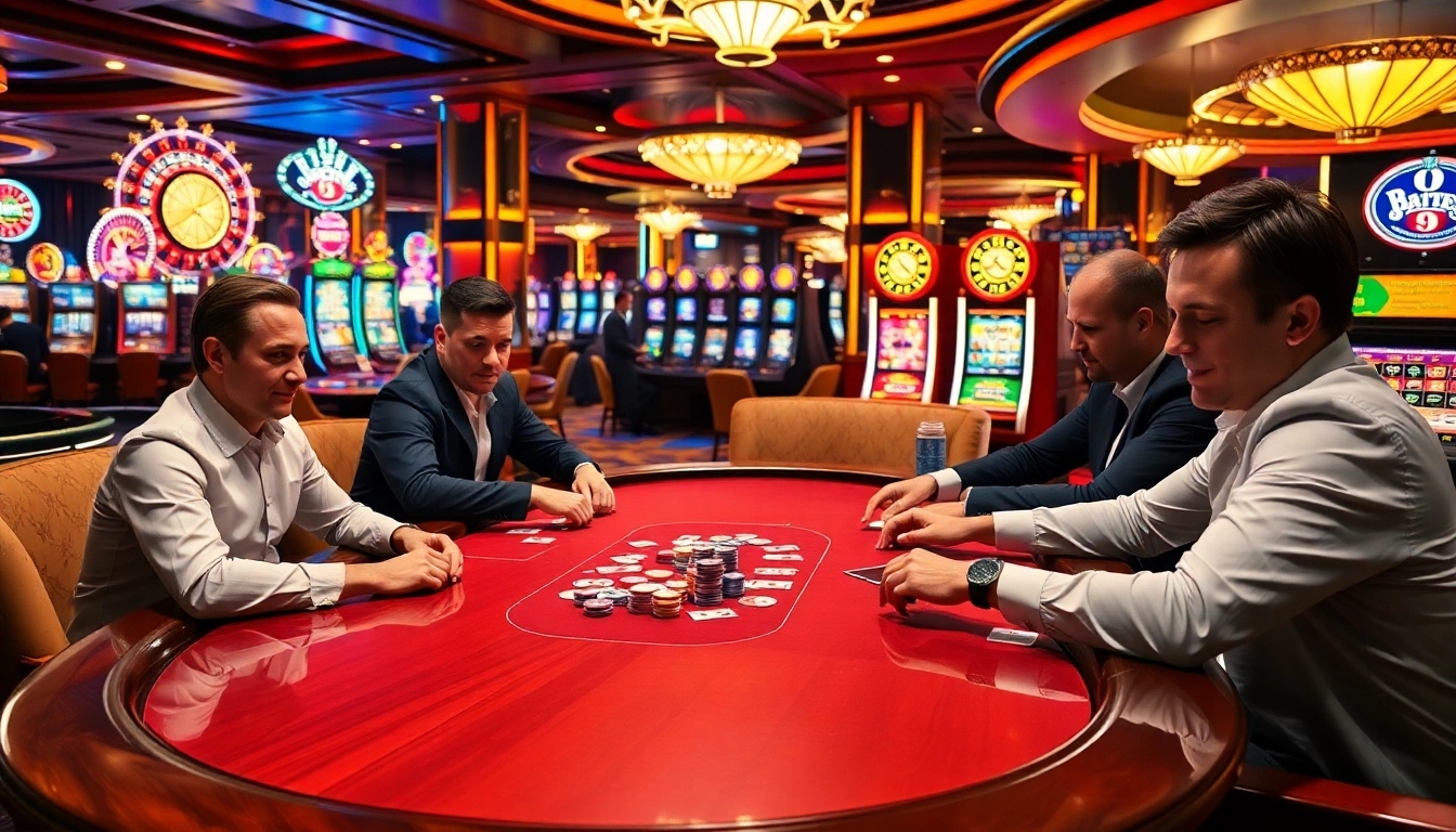 Experience thrilling gameplay at EU9's exclusive casino tables, filled with vibrant poker chips and exciting games.