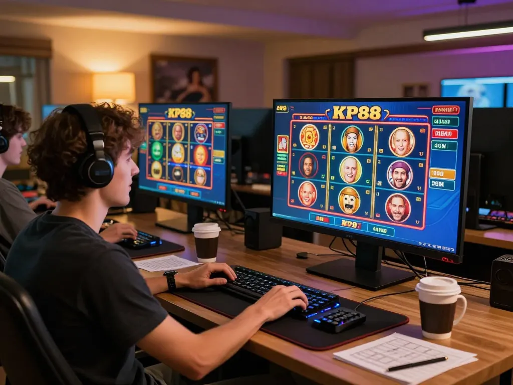 Engaged player on KP88 game interface, showcasing a lively online casino atmosphere.
