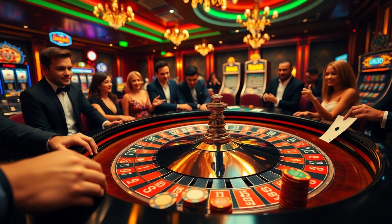 MM88 players enjoying a thrilling roulette game in a luxurious casino setting.