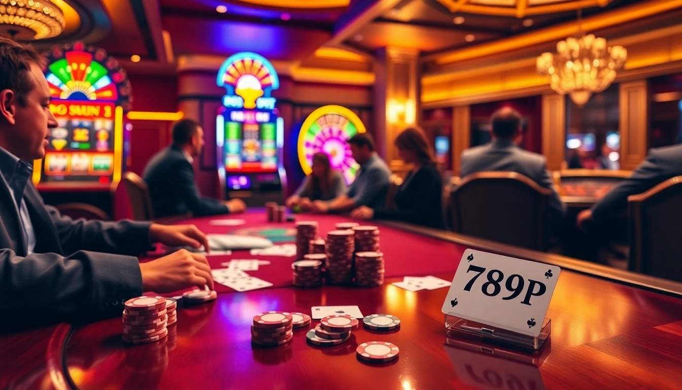 Intense poker gameplay scene showcasing 789p-themed cards and vibrant casino atmosphere.