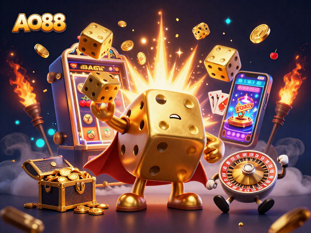 Experience thrilling gaming action with AO88's colorful casino characters and dynamic game elements.