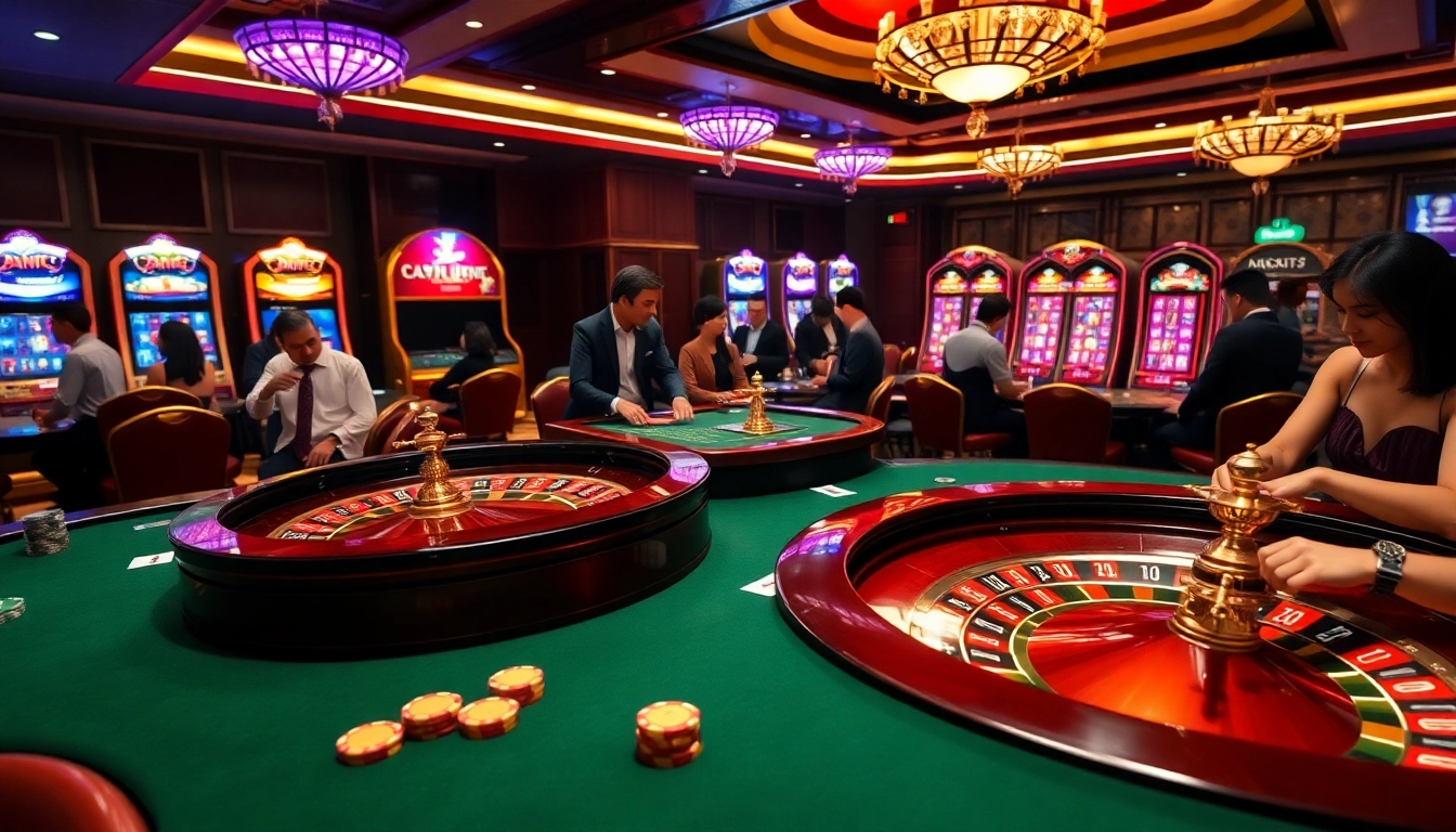 Typhu88 offers an exhilarating gambling experience with players enjoying casino games at a vibrant table.