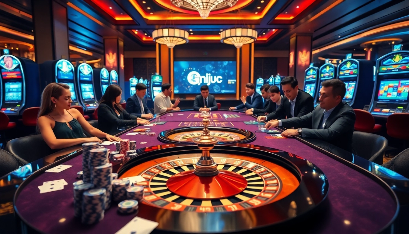Players enjoying the thrilling experience at the Liên minh kjc casino, engaged in high-stakes games.